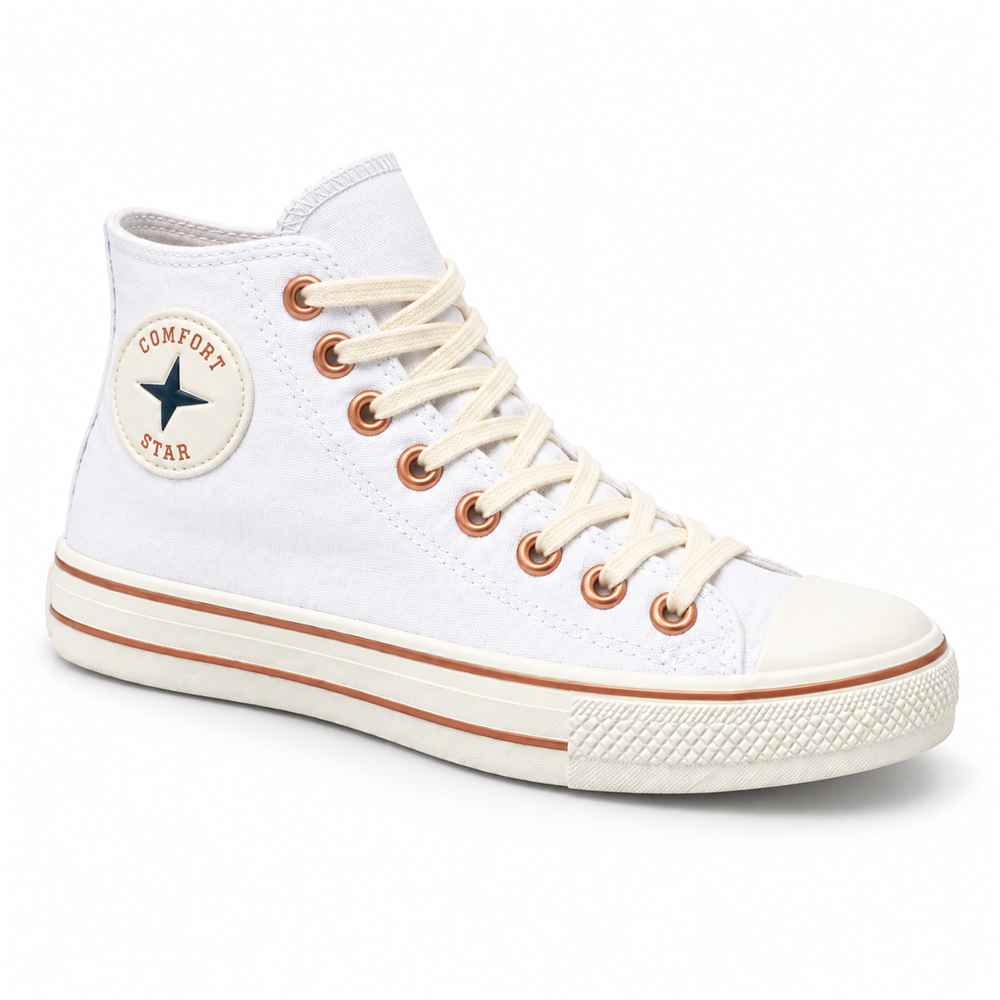 Tênis Star Cano Alto Branco/Bronze