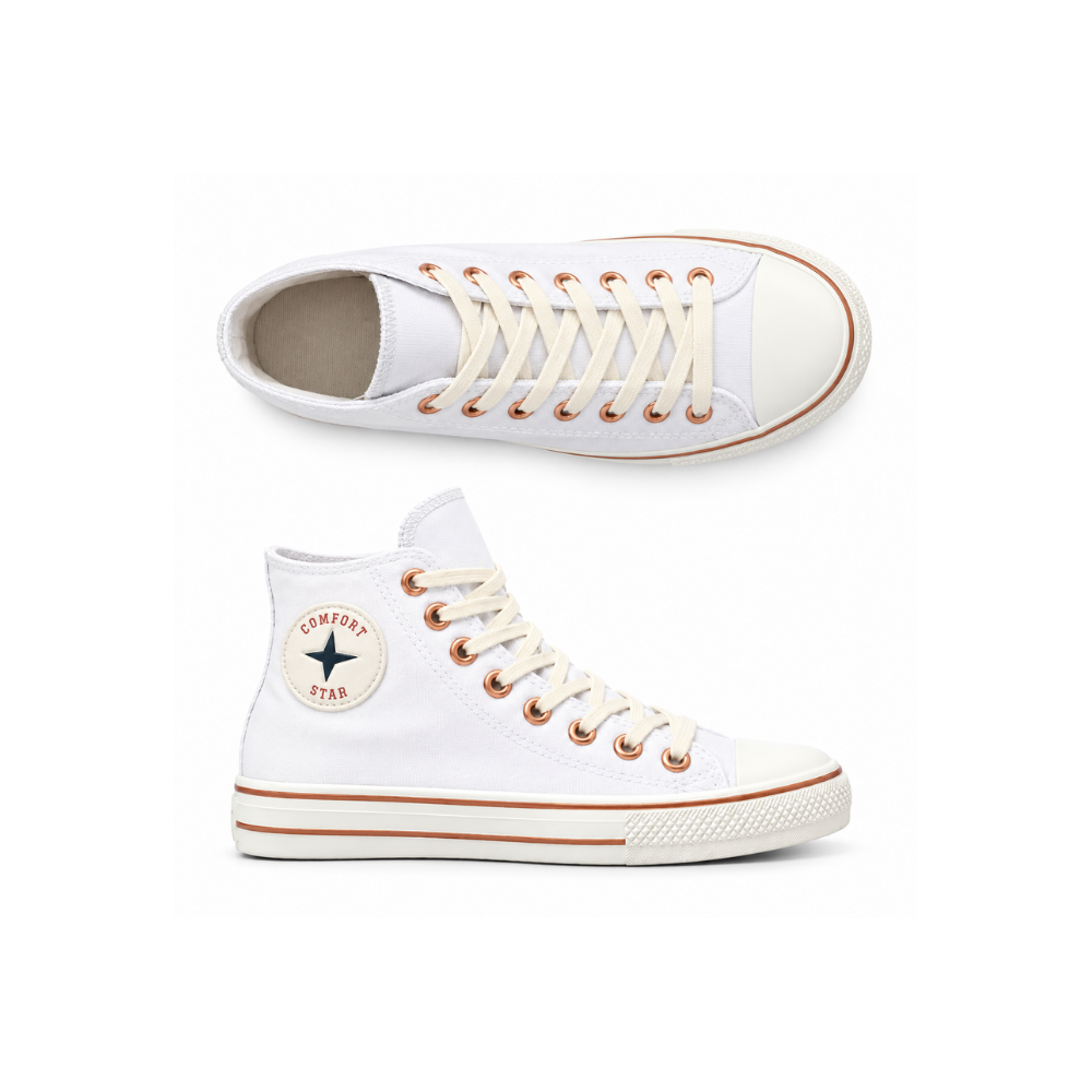 Tênis Star Cano Alto Branco/Bronze