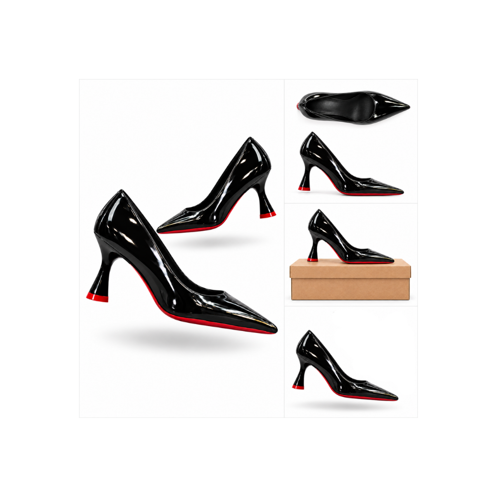 Scarpin Bico fino 8 cm Sola vermelha Preto