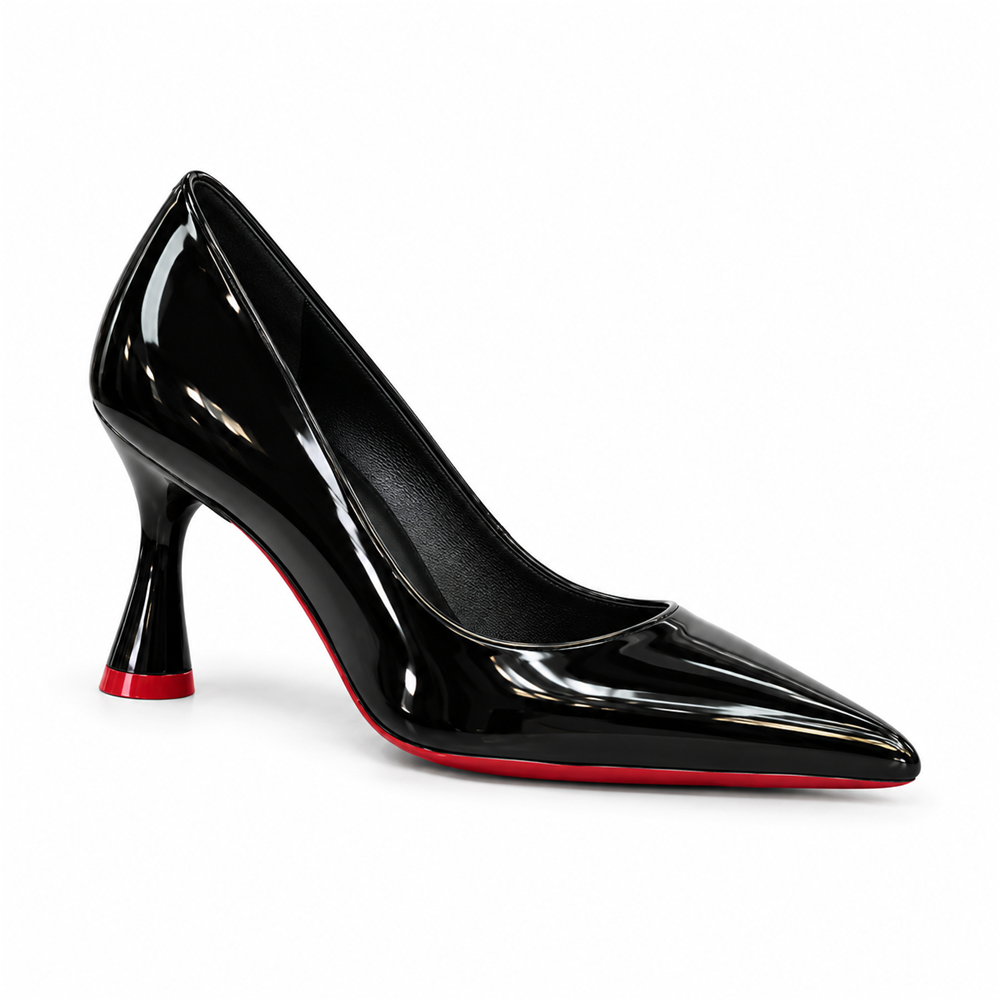 Scarpin Bico fino 8 cm Sola vermelha Preto