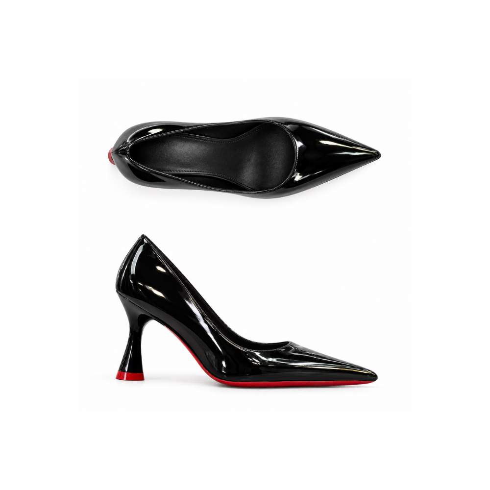 Scarpin Bico fino 8 cm Sola vermelha Preto