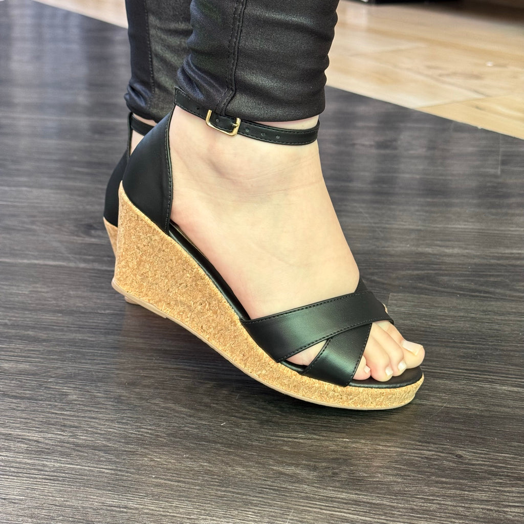 Sandália Anabela Tiras Cruzadas
