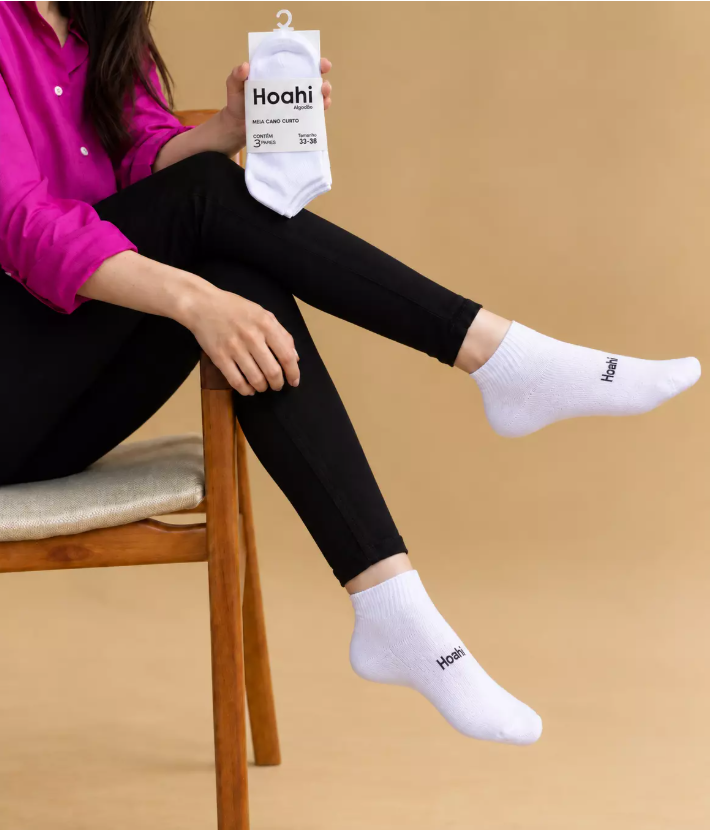 Kit 3 Pares Meia Cano Longo Atoalhada Hoahi Adulto 39 a 43 Branco