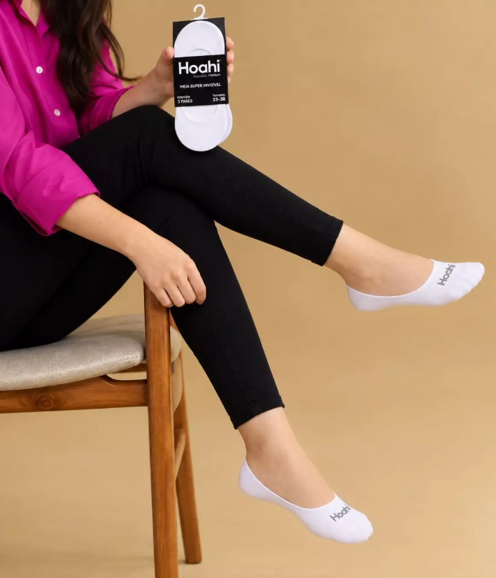 Kit 3 Pares Meia Sapatilha Hoahi Adulto 39 a 43 Branco